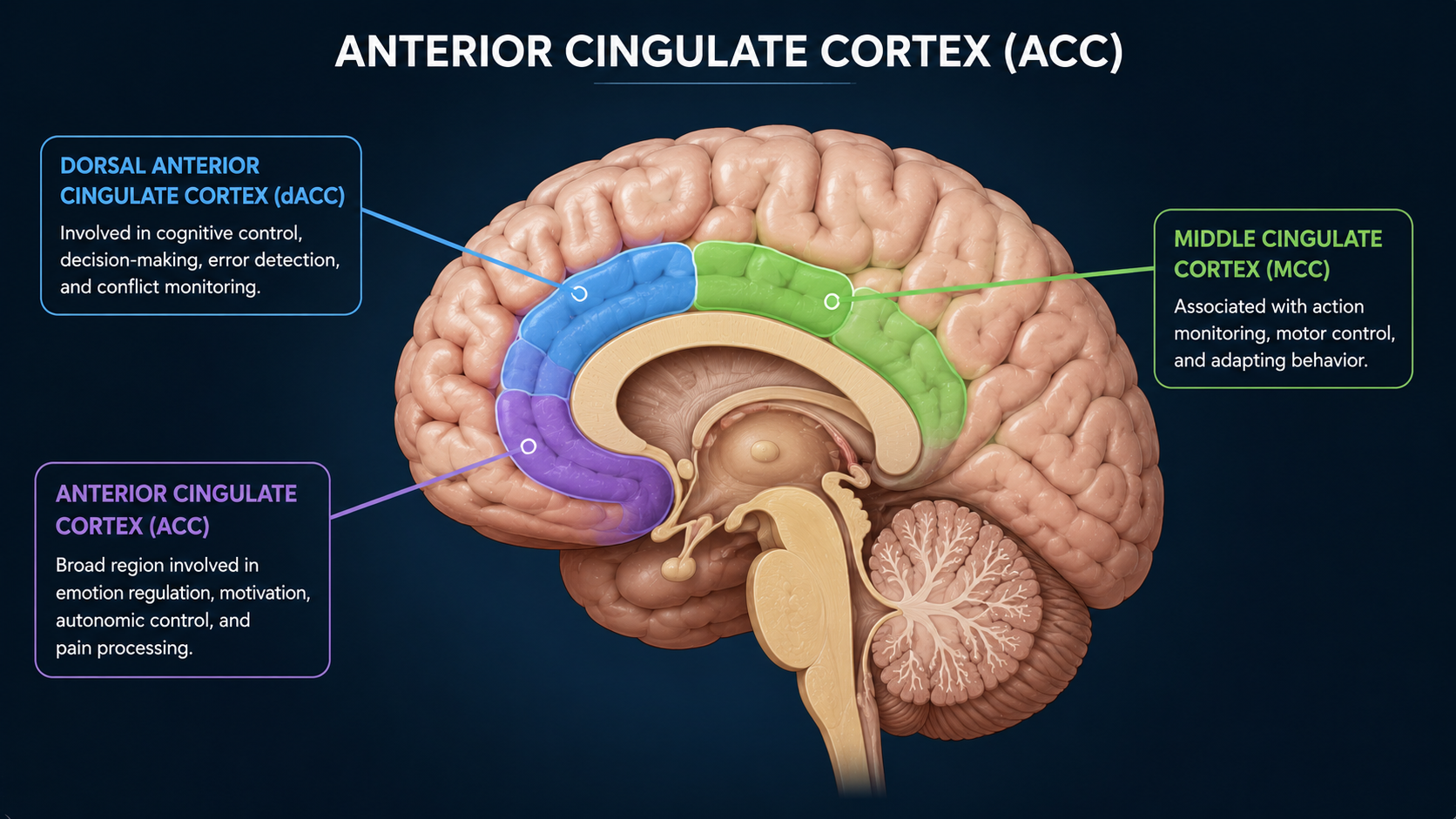 Anterior Cingulate Cortex (ACC) - Dorsal Anterior Cingulate Cortex (dACC) - Middle Cingulate Cortex (MCC)